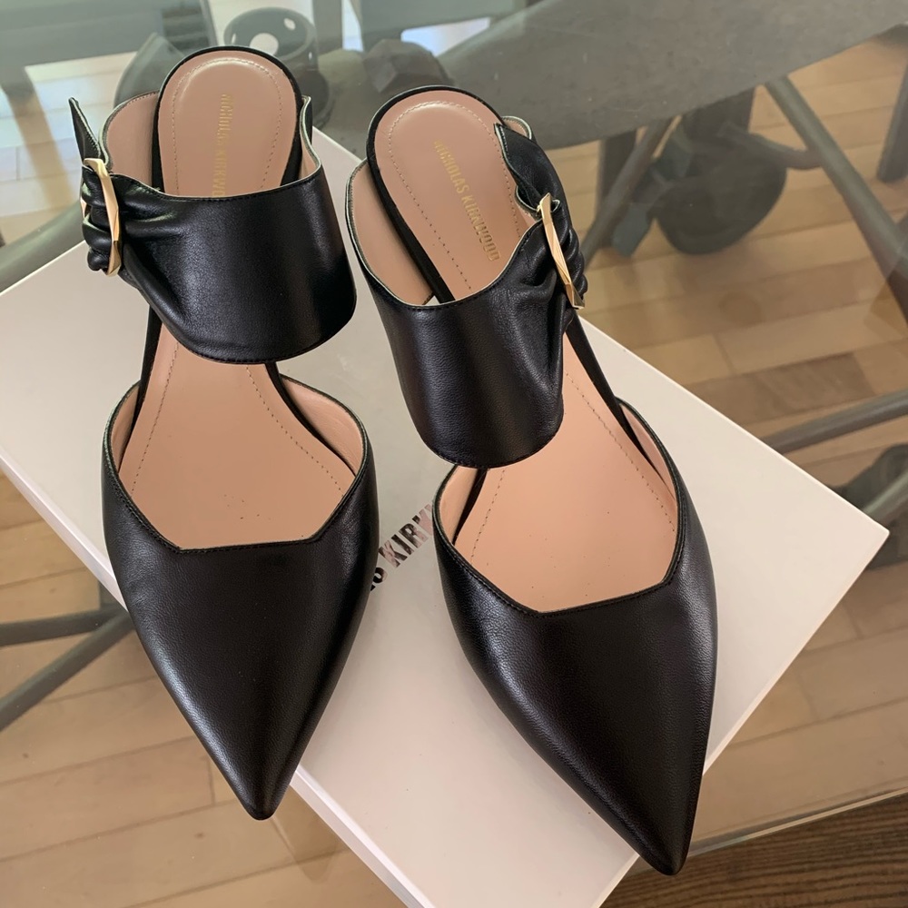 Nicholas Kirkwood Black Napa slip on mule heels 40